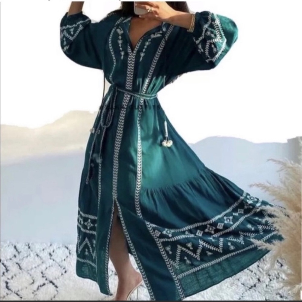 Zara Boho Emerald Green Caftan (no belt)